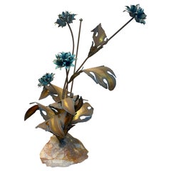 Circa 1970s Brutalist Torch Cut Flower Display on Quartz Rock