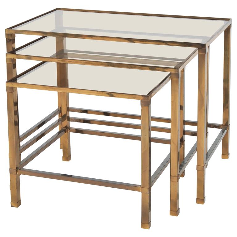 Three Side Tables with Tinted Glass For Sale at 1stdibs