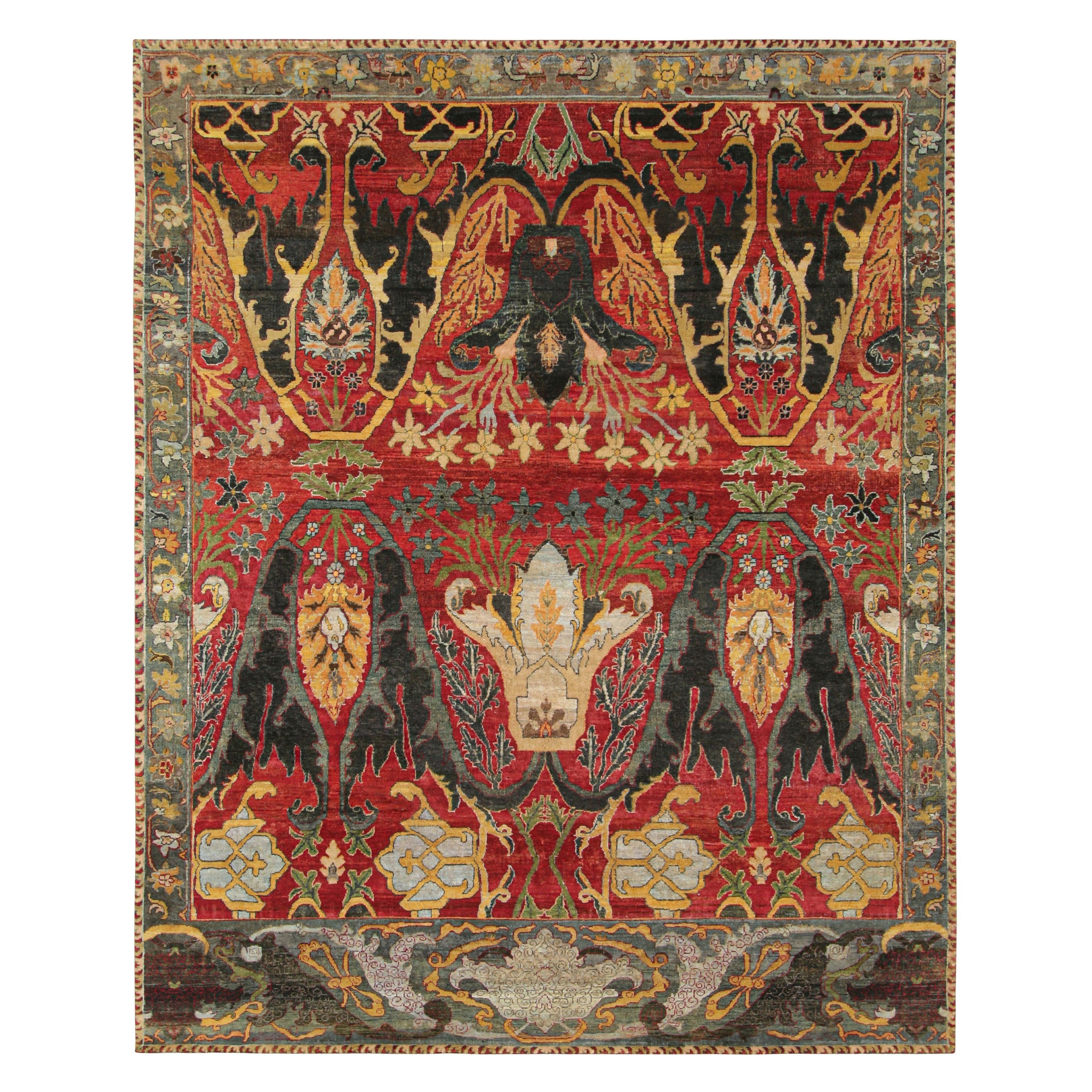 Rug & Kilim’s Persian Style Rug in Red, Gold, and Black with Floral Patterns