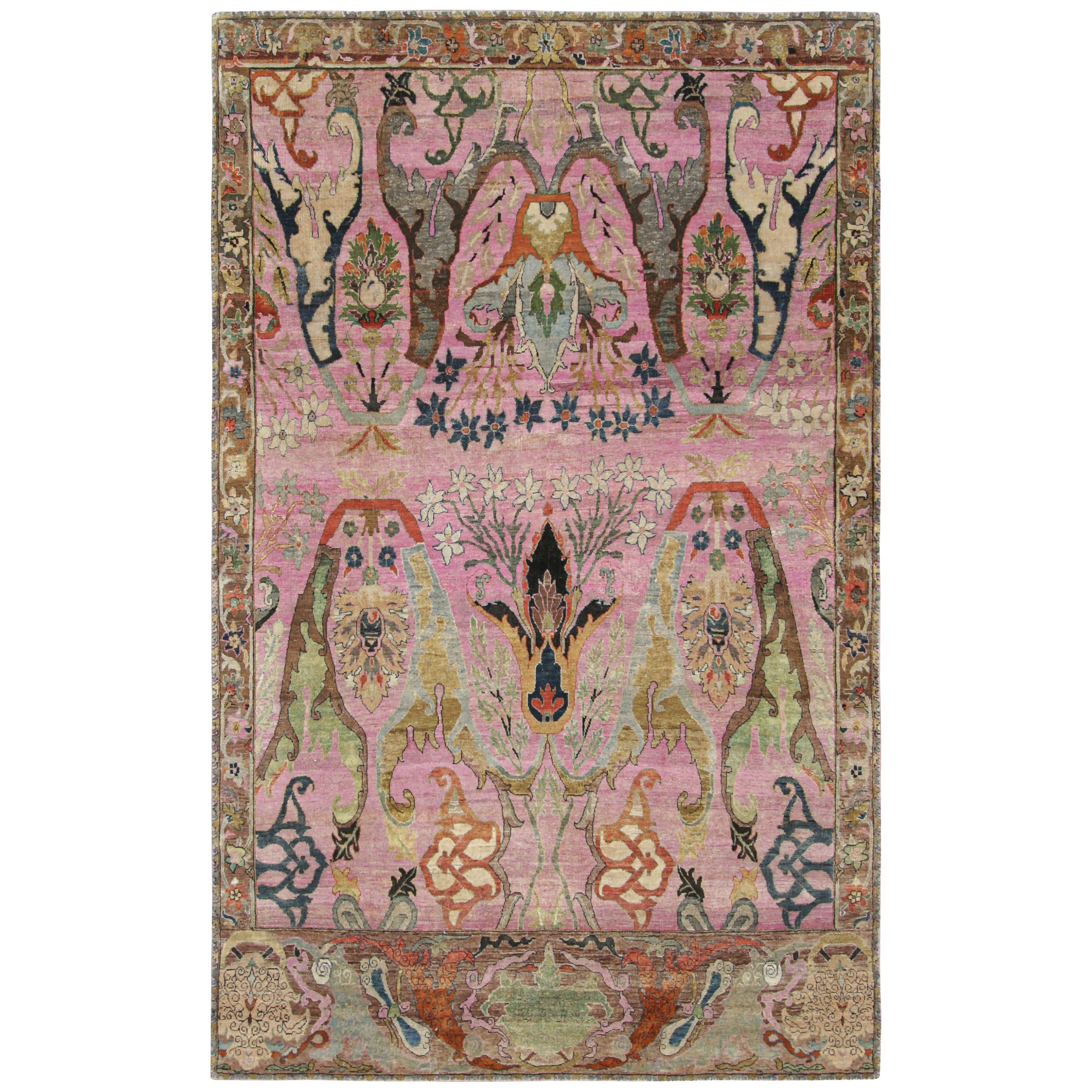 Tappeto in stile persiano Rug & Kilim in rosa e beige-marrone con motivi floreali