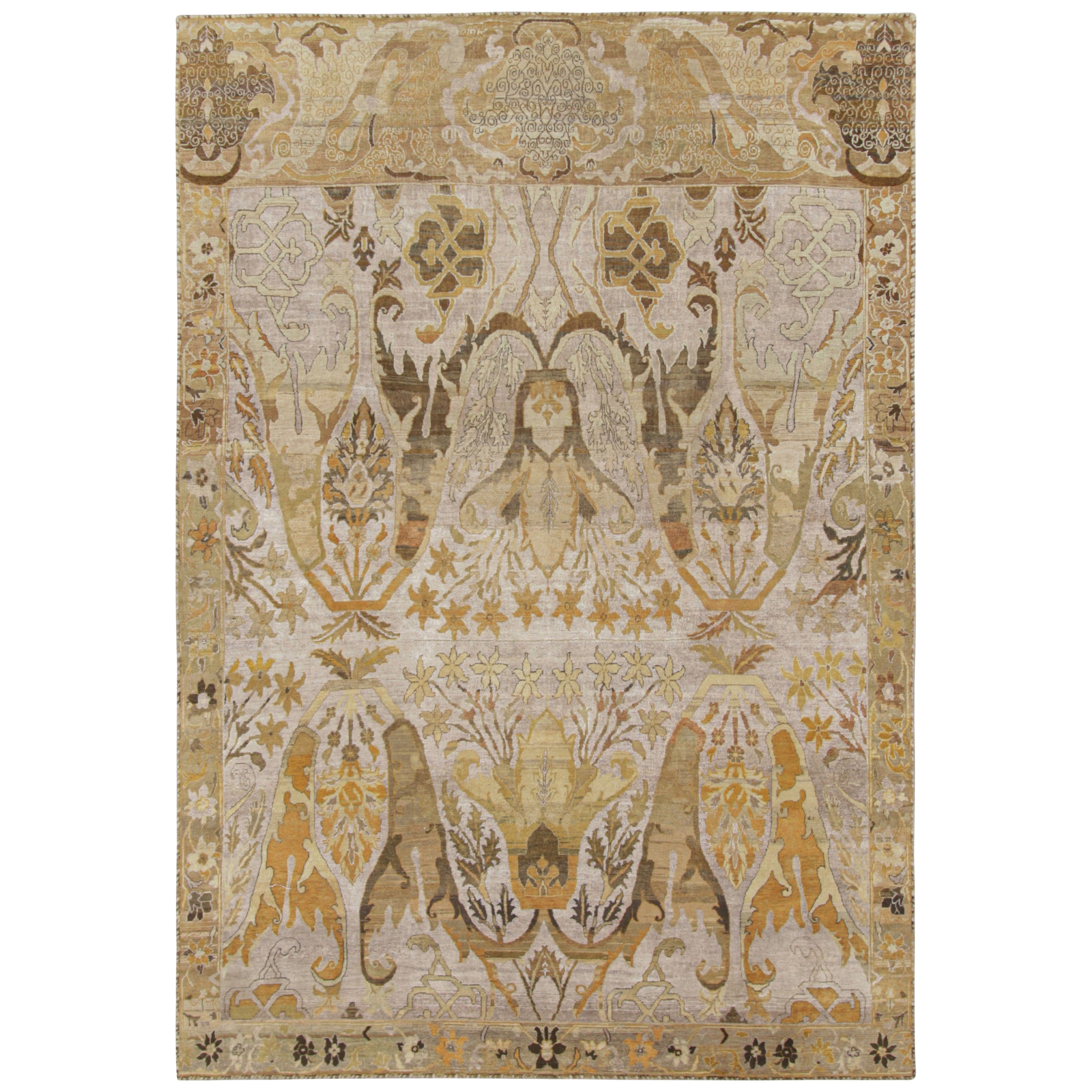 Rug & Kilim's Teppich im persischen Stil in Lavendel mit braunen und goldenen Blumenmustern
