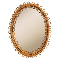 Specchio ovale italiano in rattan