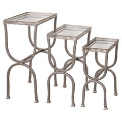 Tavoli francesi in metallo e specchio, set da 3