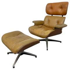 Mid-Century Modern Selig Leather Eames Chair & Ottoman