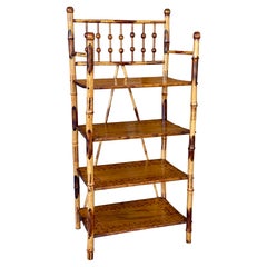 Early 20th Century English Victorian Burnt Bamboo Etagere Shelf