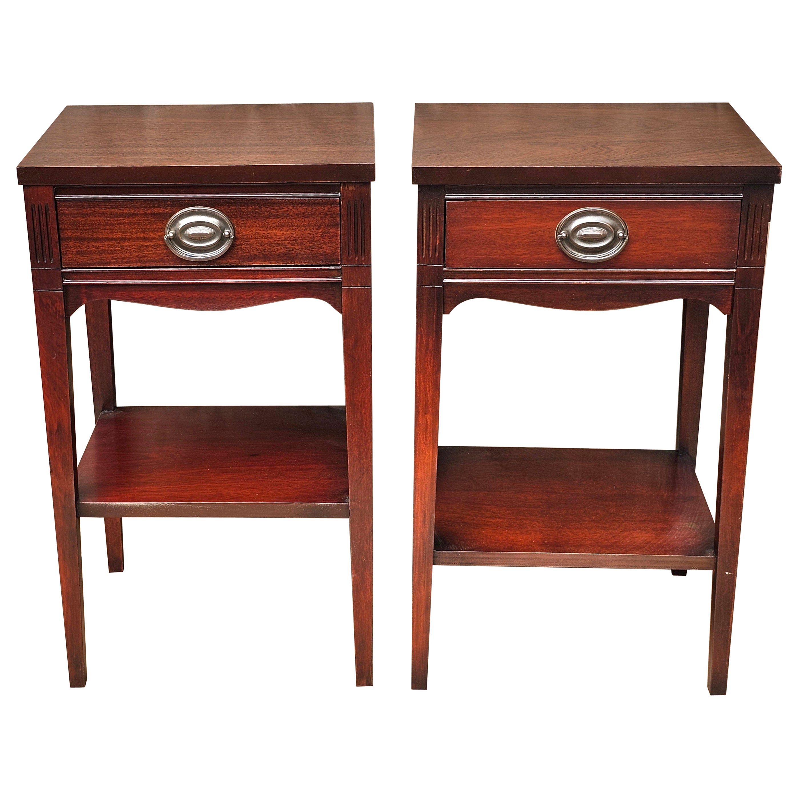 Pair Mid Century Federal Style Mahogany Single Drawer Side Tables, Refinished