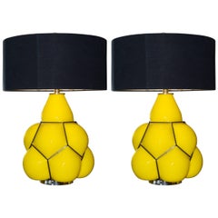 Table Lamp Yellow Set of Two in Glass with Black Lampshade
