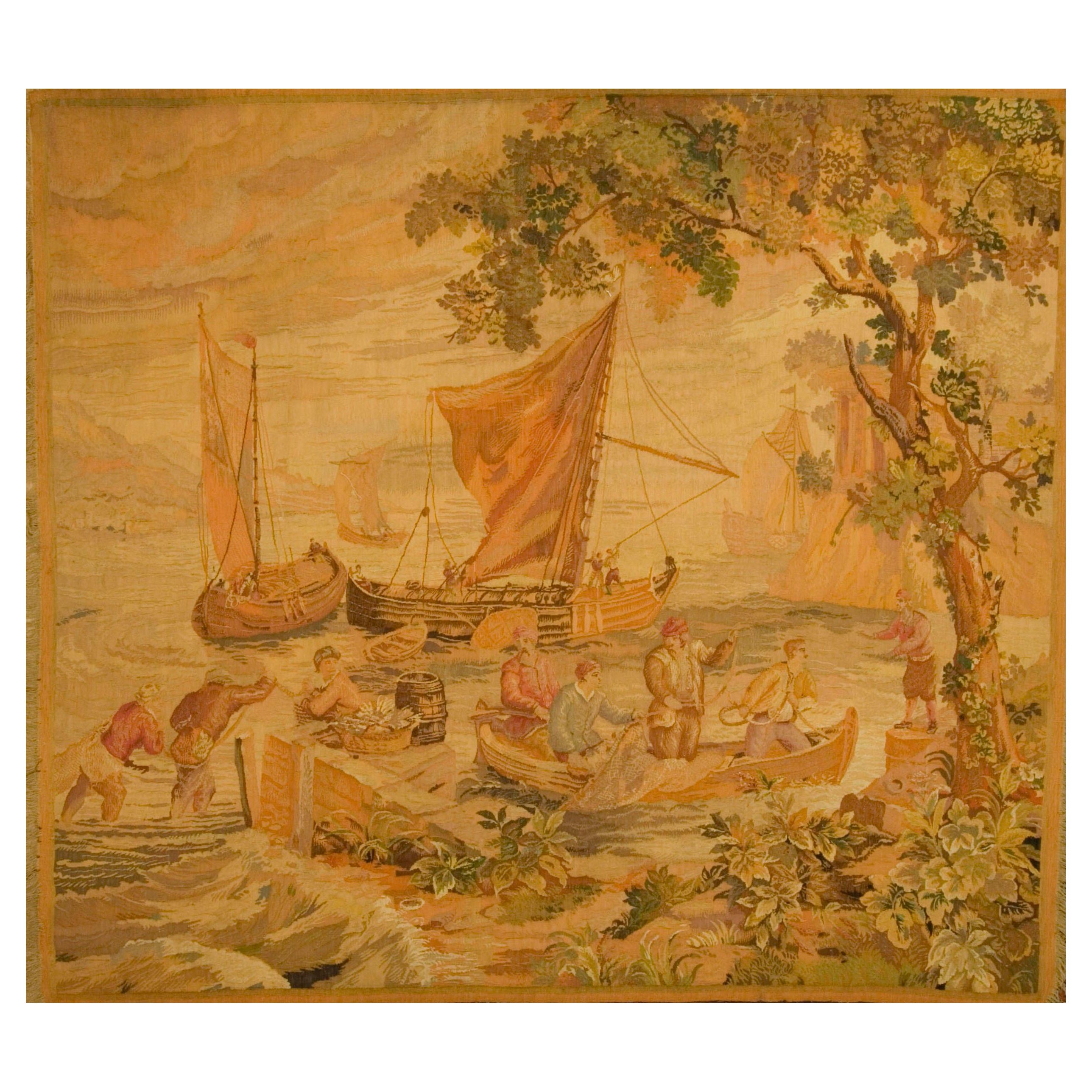 Tapiz Marrón Francés circa 1890, 7'3 x 6'6