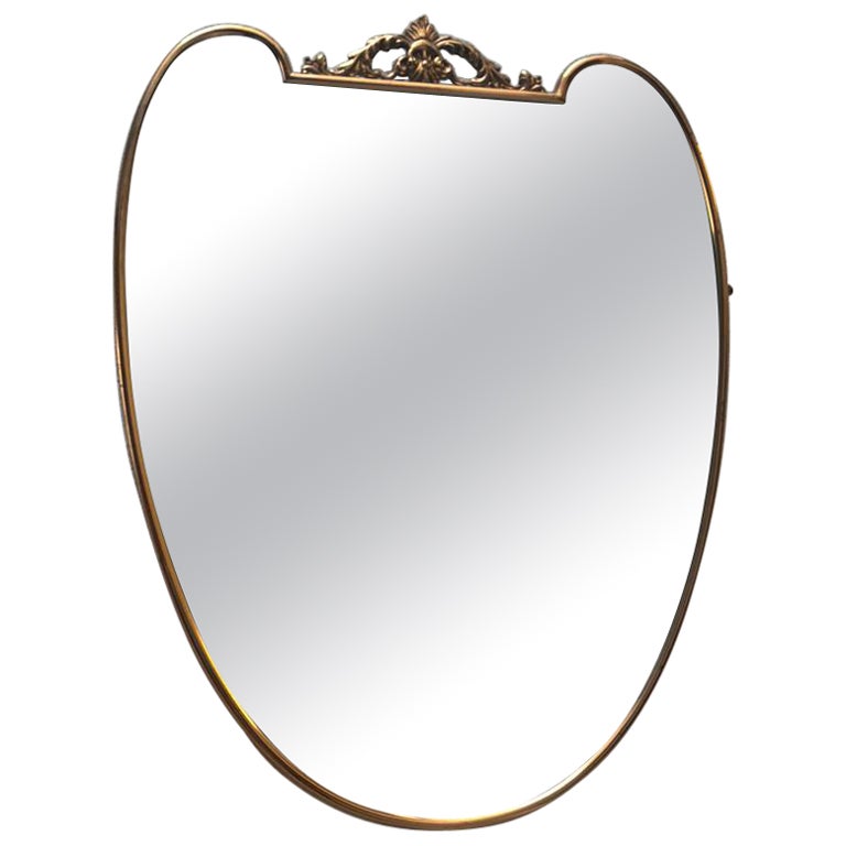 Art Deco Gio ponti original wooden wall mirror, brass Italy 1950s