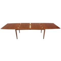 Large Danish Mid-Century Modern Teak Dining Table with Two Pop Up Leafs