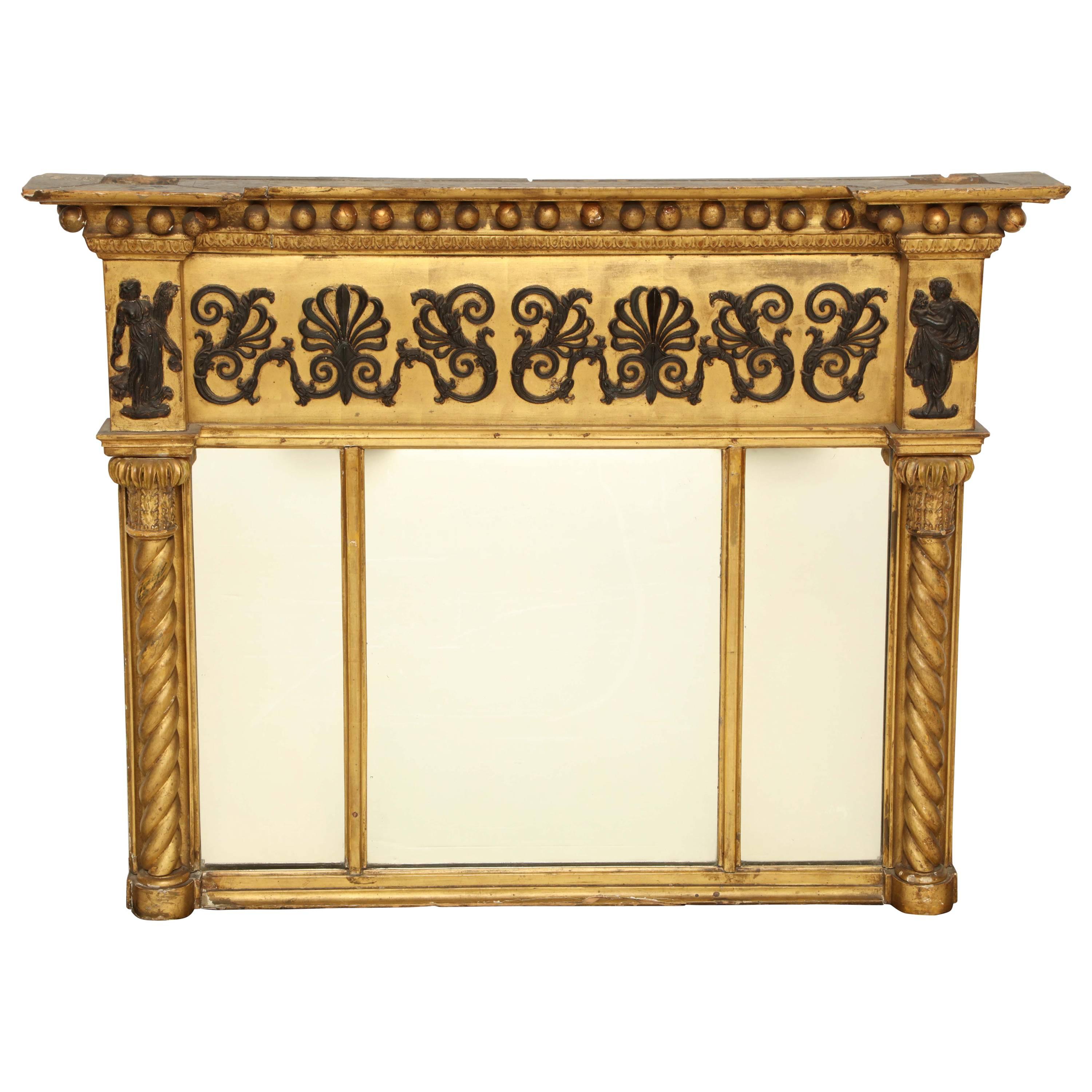 Early 19th Century English Regency, Neoclassical Giltwood Mirror For Sale