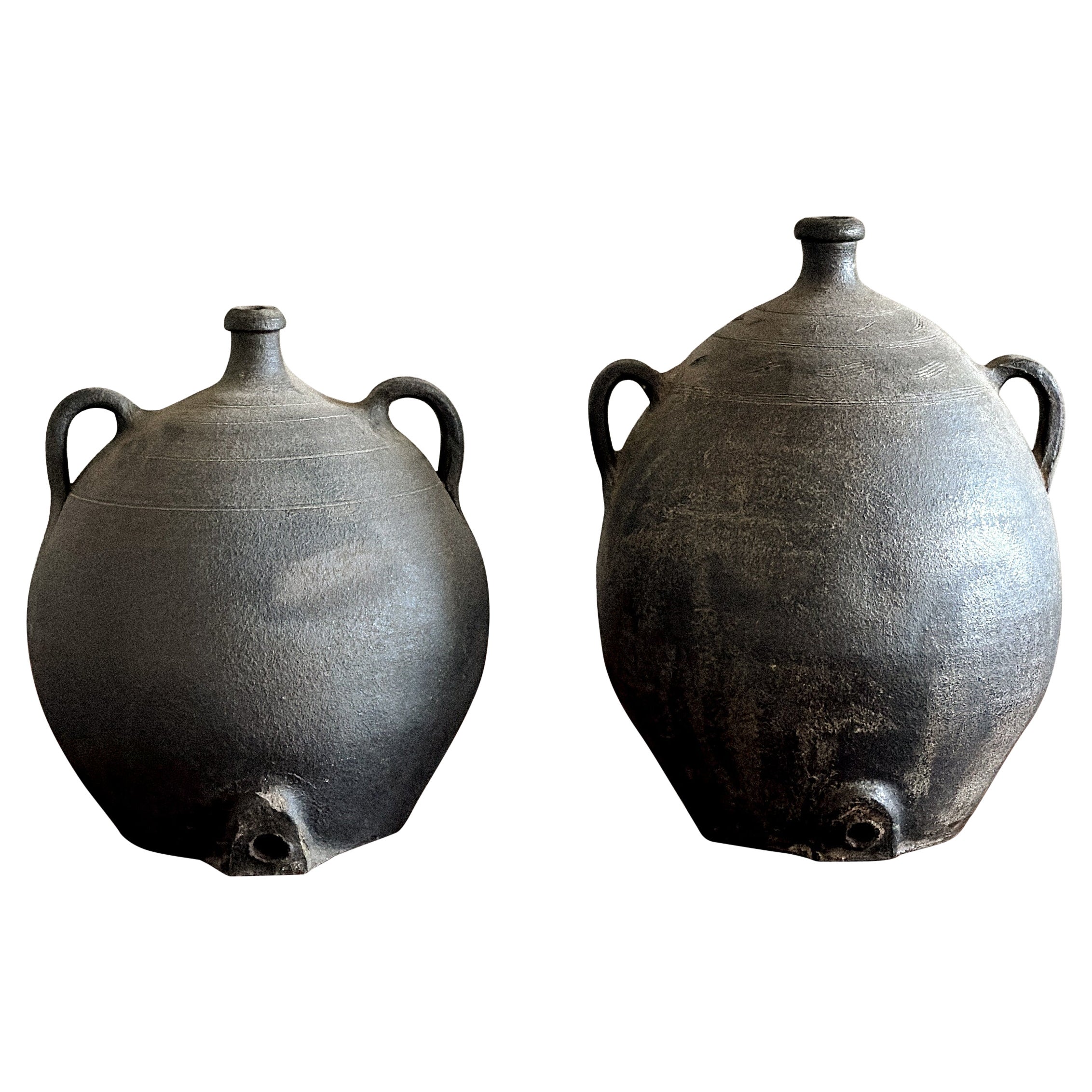 A Pair of 19th Century Antique Wabi Sabi Pots, Spain c. late 1800s