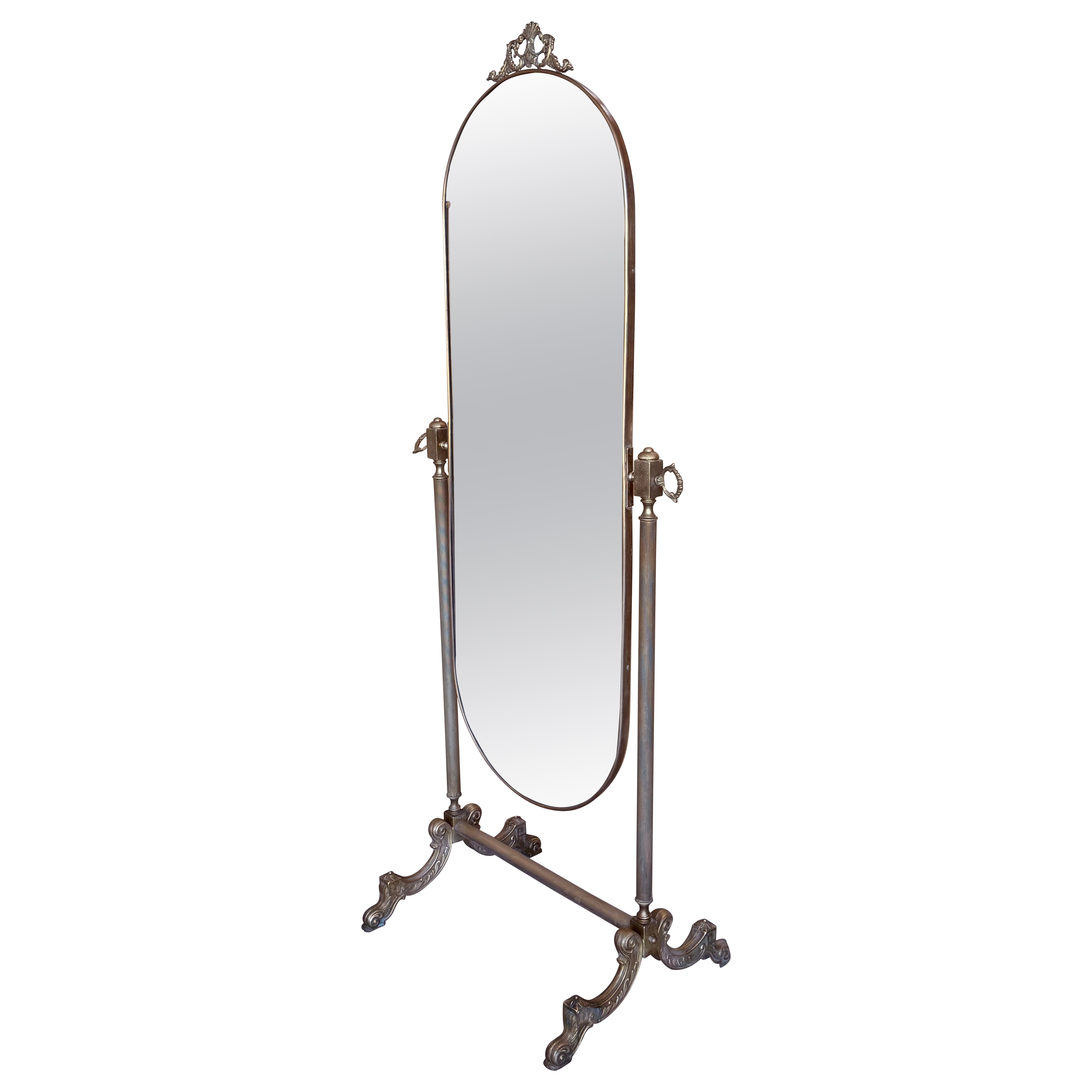 Französischer Chevalspiegel im Louis-XVI-Stil des 19. Jahrhunderts in voller Länge aus Bronze