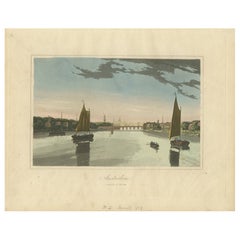 Antique View of Amsterdam with Sailing Boats, Hand-Colored Print c.1818