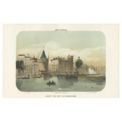 Vista de Amsterdam desde la Oosterdok, litografía del siglo XIX con barcos, 1855