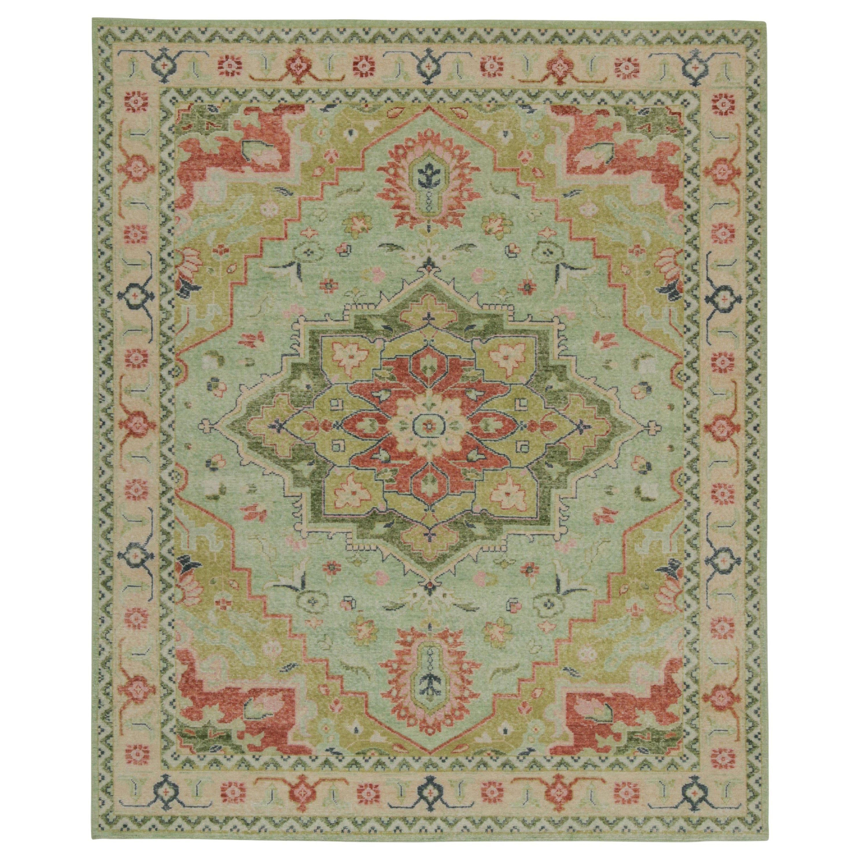 Rug & Kilim’s Distressed Heriz Serapi Style Rug with Green Floral Medallion