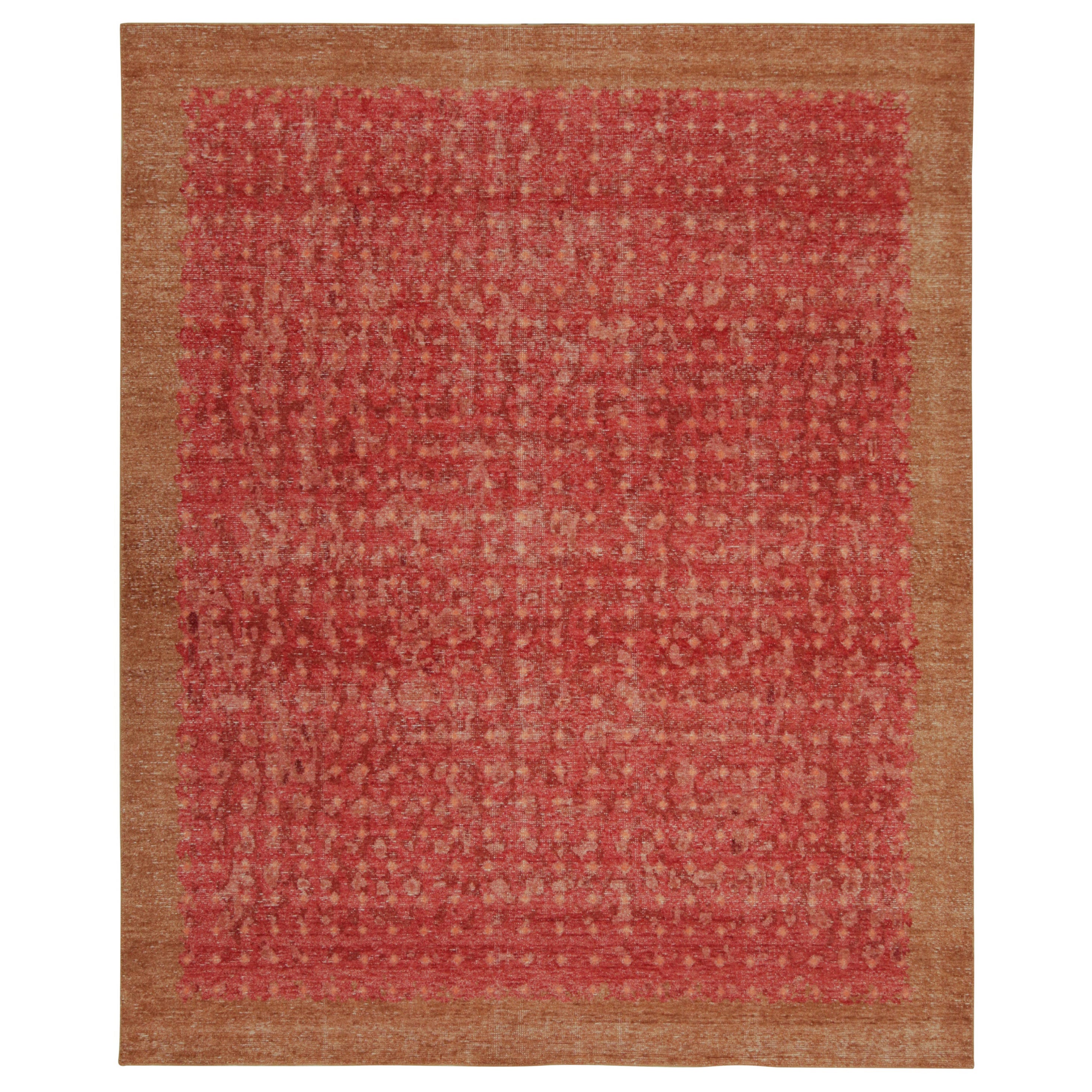 Rug & Kilim’s Distressed style Transitional rug in Red Geometric Patterns