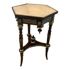 Antique Victorian French Quality Mahogany and Gilded Brass Marble Top Lamp Table