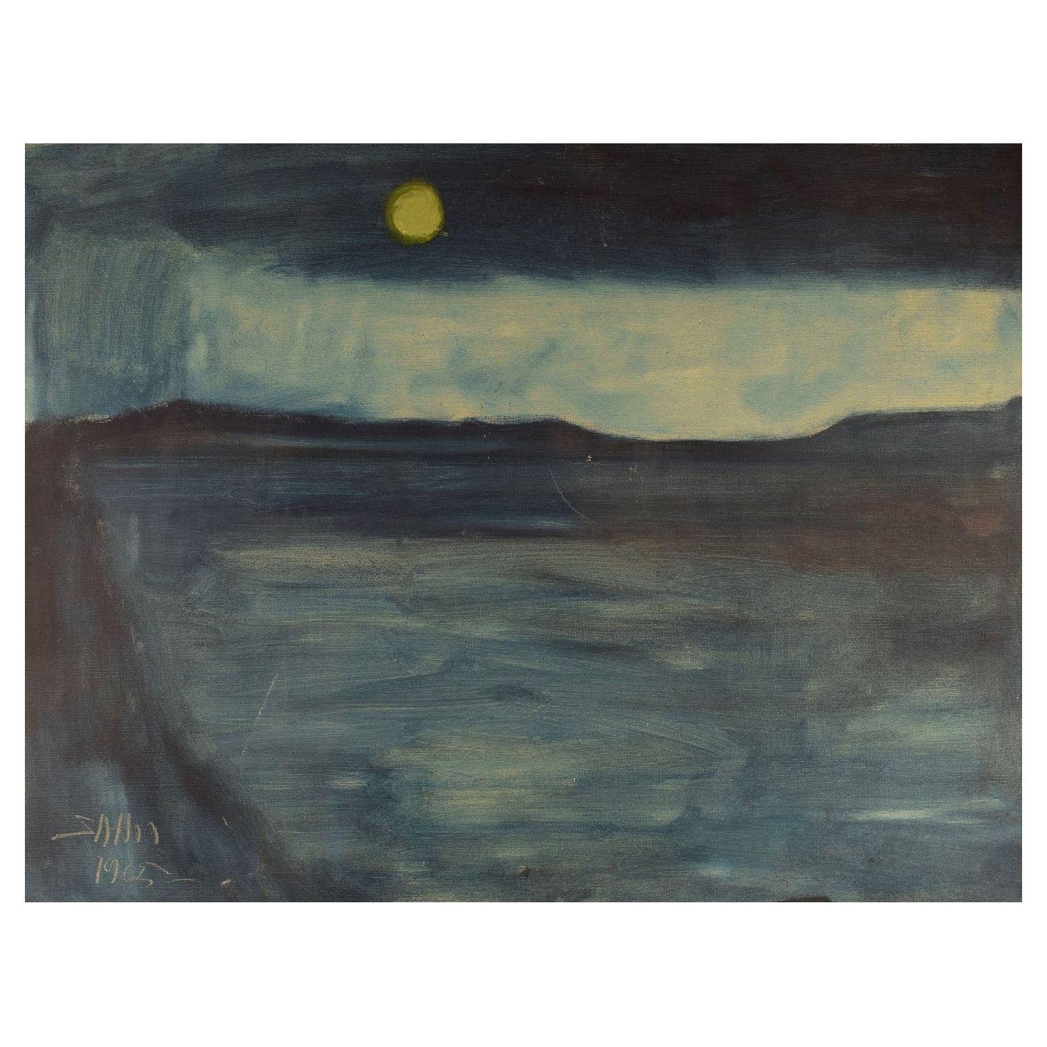 Svend Aage Tauscher, Danish artist. Oil on canvas. Modernist nocturnal landscape