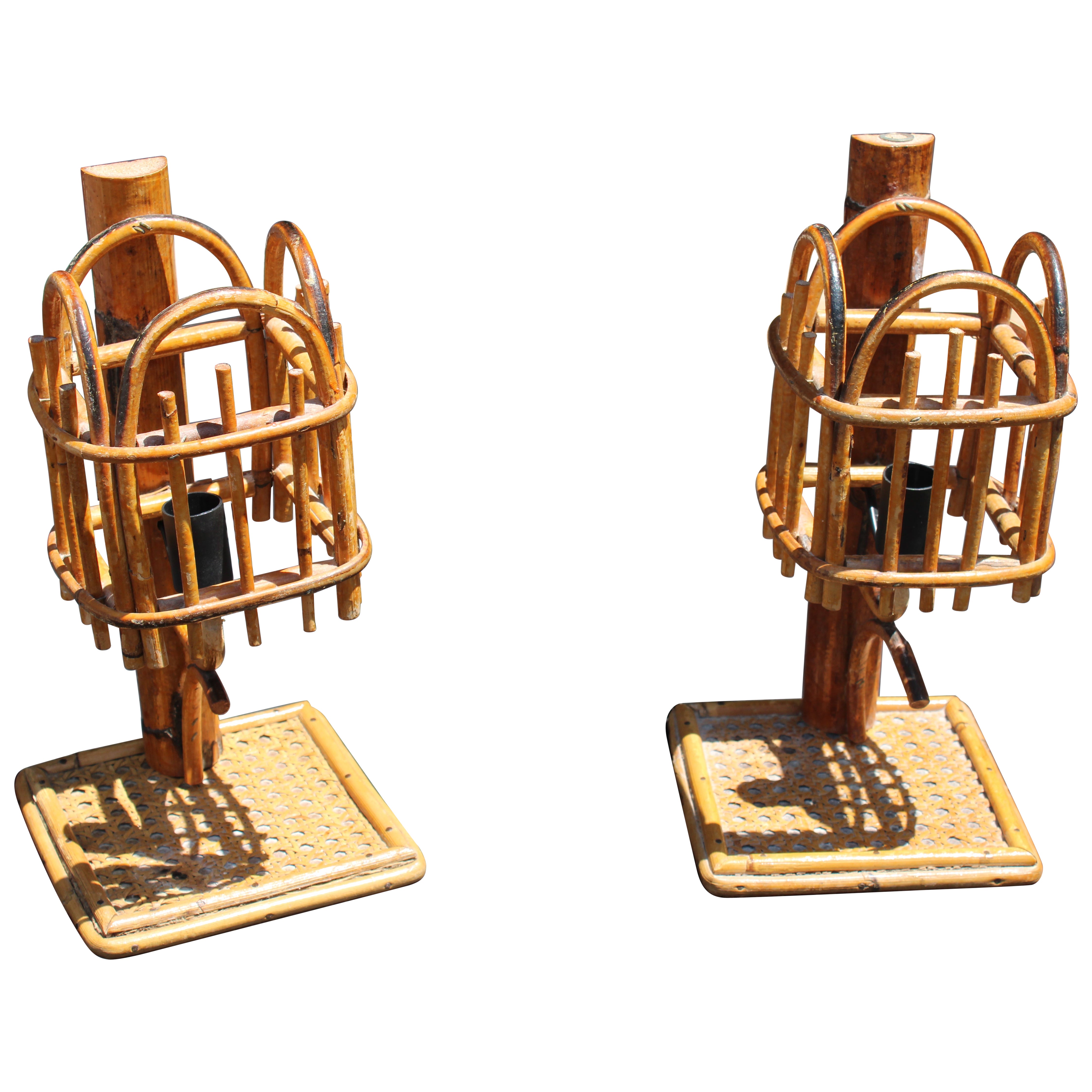 Coppia di Lampade da tavolo in Bambù Italia 1970 im Angebot
