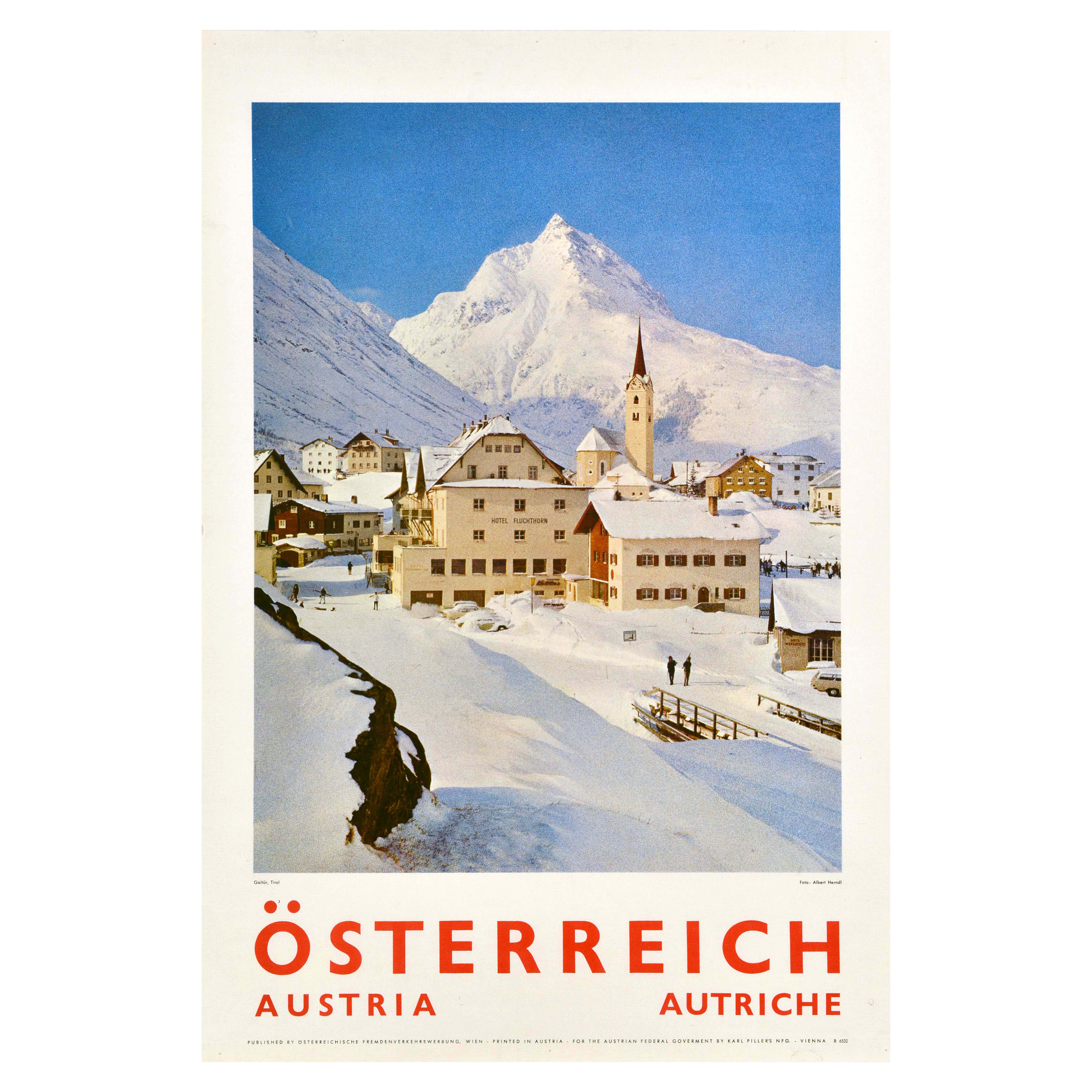 Poster di viaggio invernale originale d'epoca Austria Autriche Osterreich Galtur Tirol
