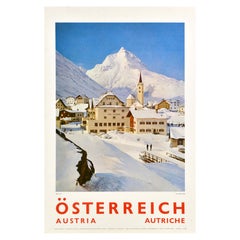 Poster di viaggio invernale originale d'epoca Austria Autriche Osterreich Galtur Tirol