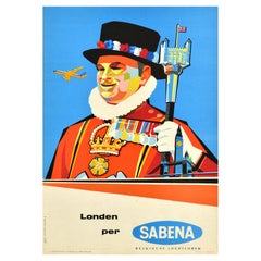 Poster pubblicitario d'epoca Londra Sabena Airlines Eynde Piccolo