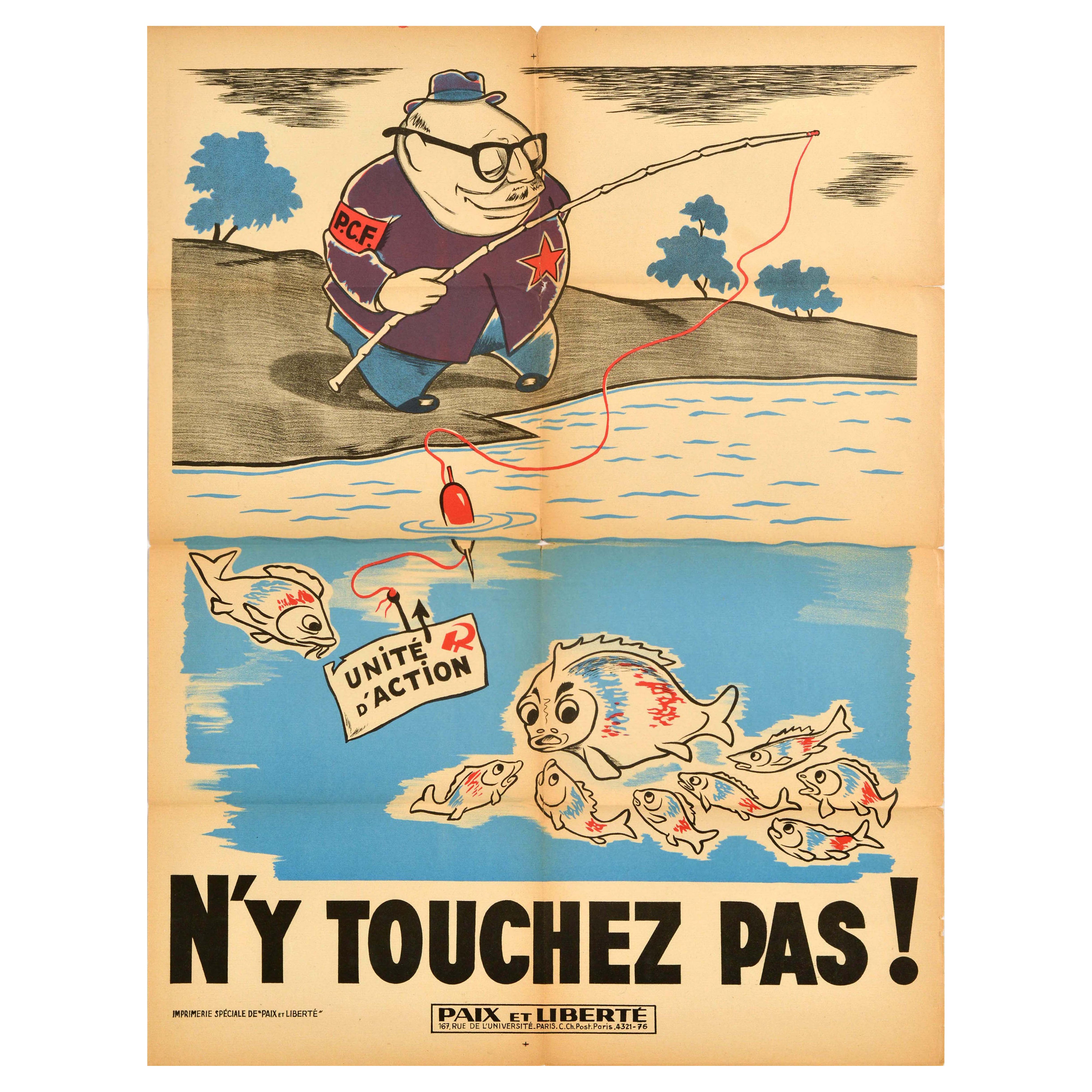 Original Vintage Anti Communism Propaganda Poster Hands Off United Action PCF