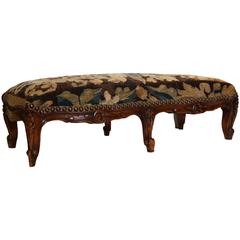 19th Century French Carved Footstool with Aubusson Tapestry