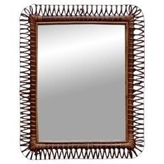 Espejo rectangular de ratán y mimbre, Italia Años 60