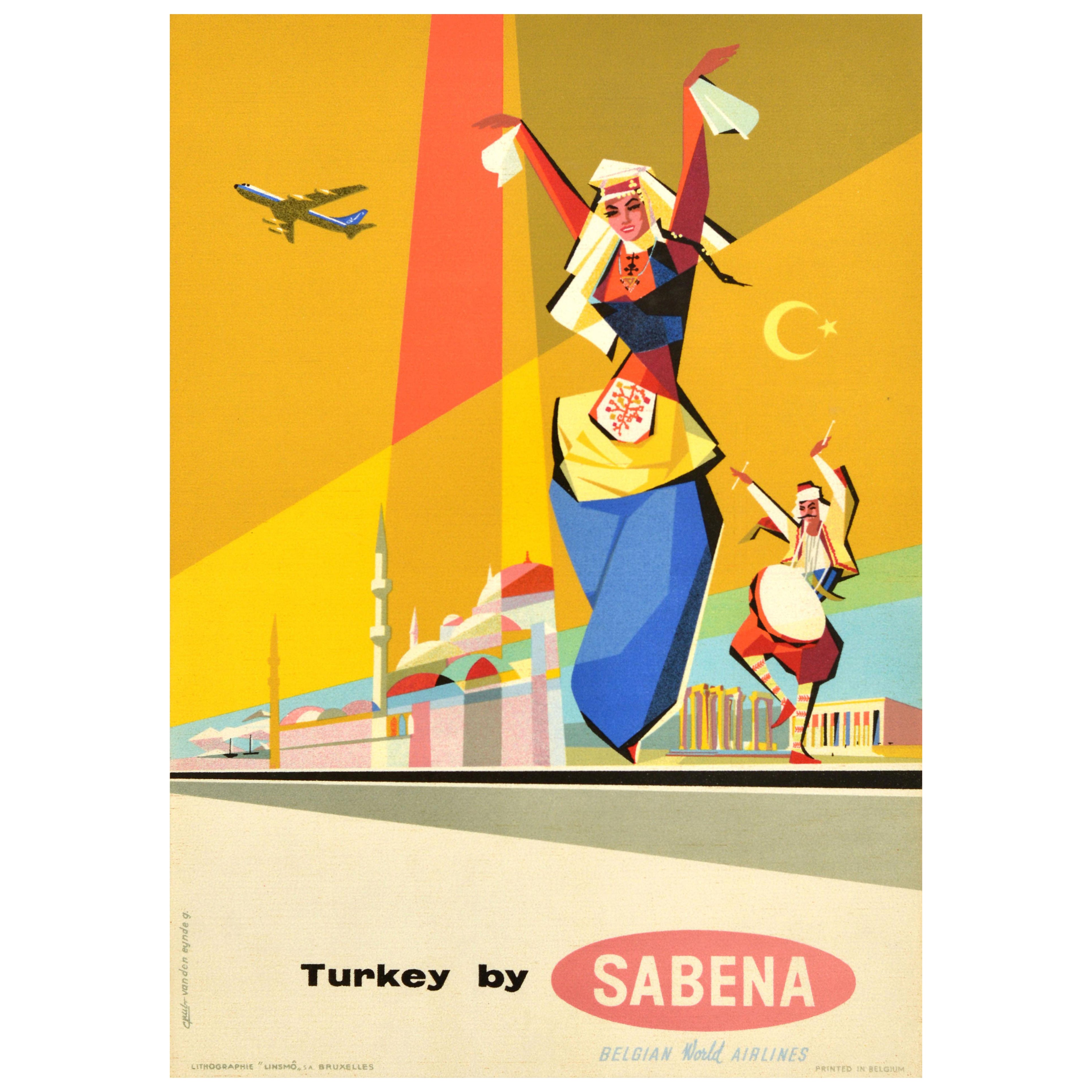 Original-Vintage-Reise-Werbeplakat Turkey Sabena Belgische Airlines Eynde, Eynde