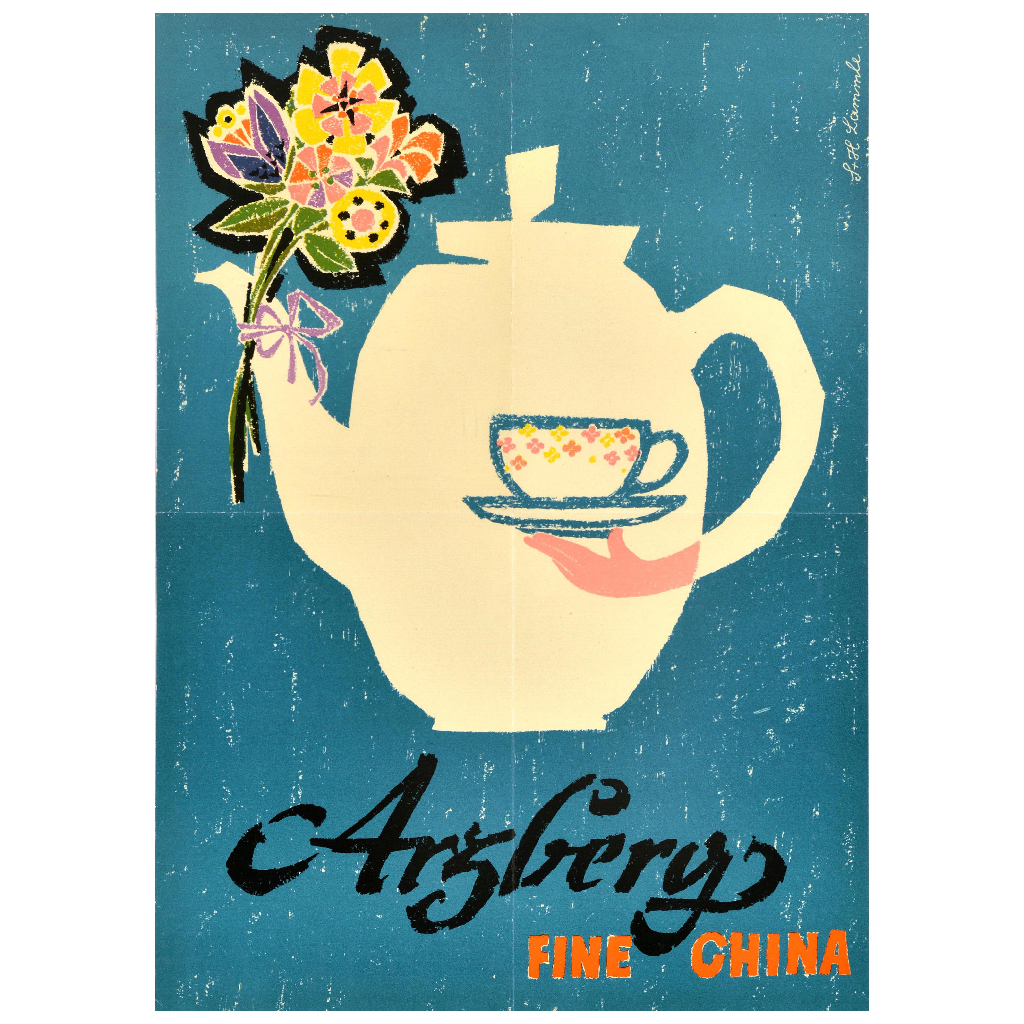 Original Vintage Advertising Poster Bavaria Arzberg Fine China Teapot Porcelain
