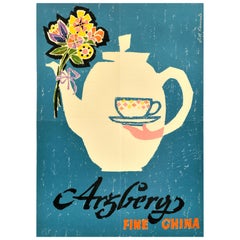 Original Vintage Advertising Poster Bavaria Arzberg Fine China Teapot Porcelain