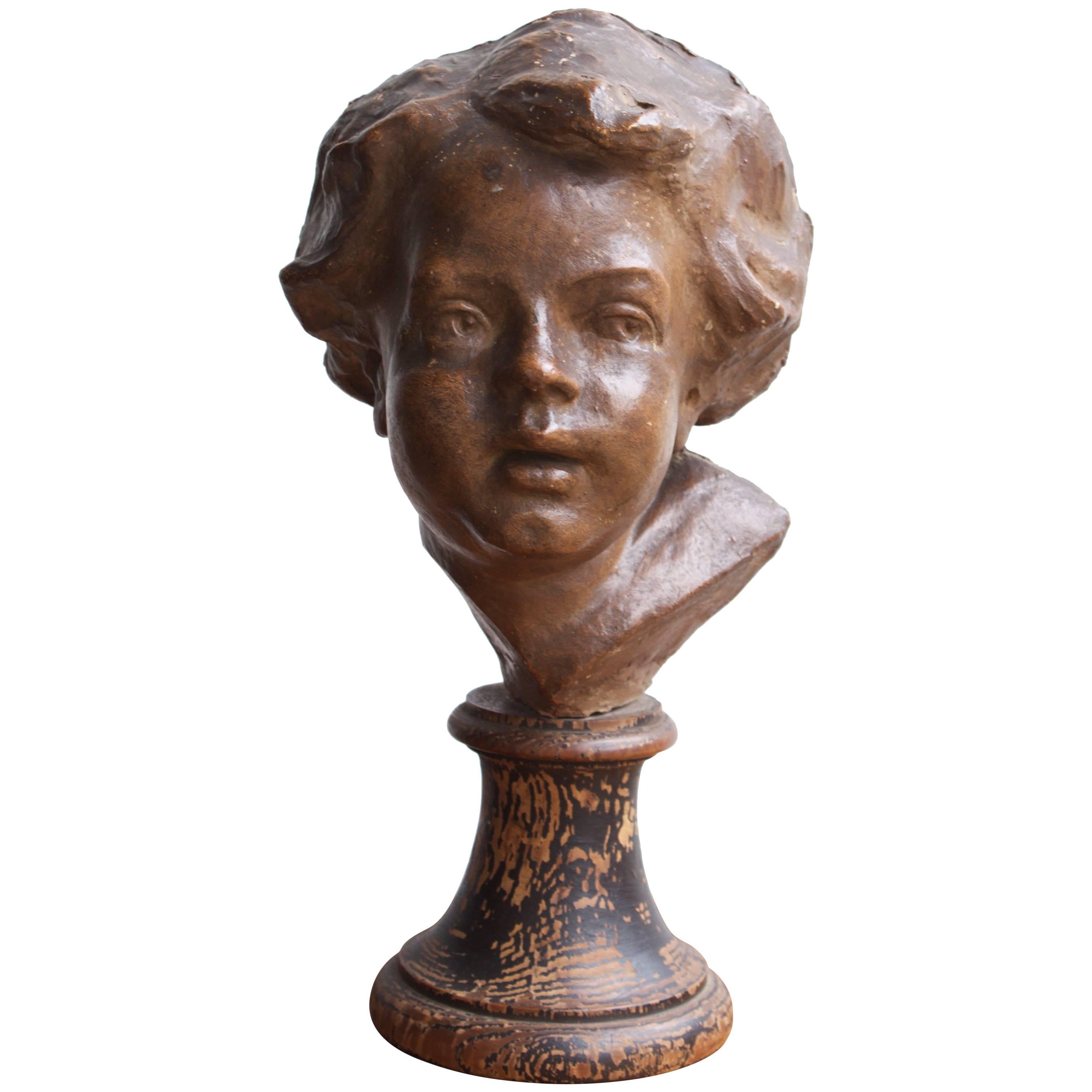 19th Century French School Terra Cotta "Young Childs Face" For Sale