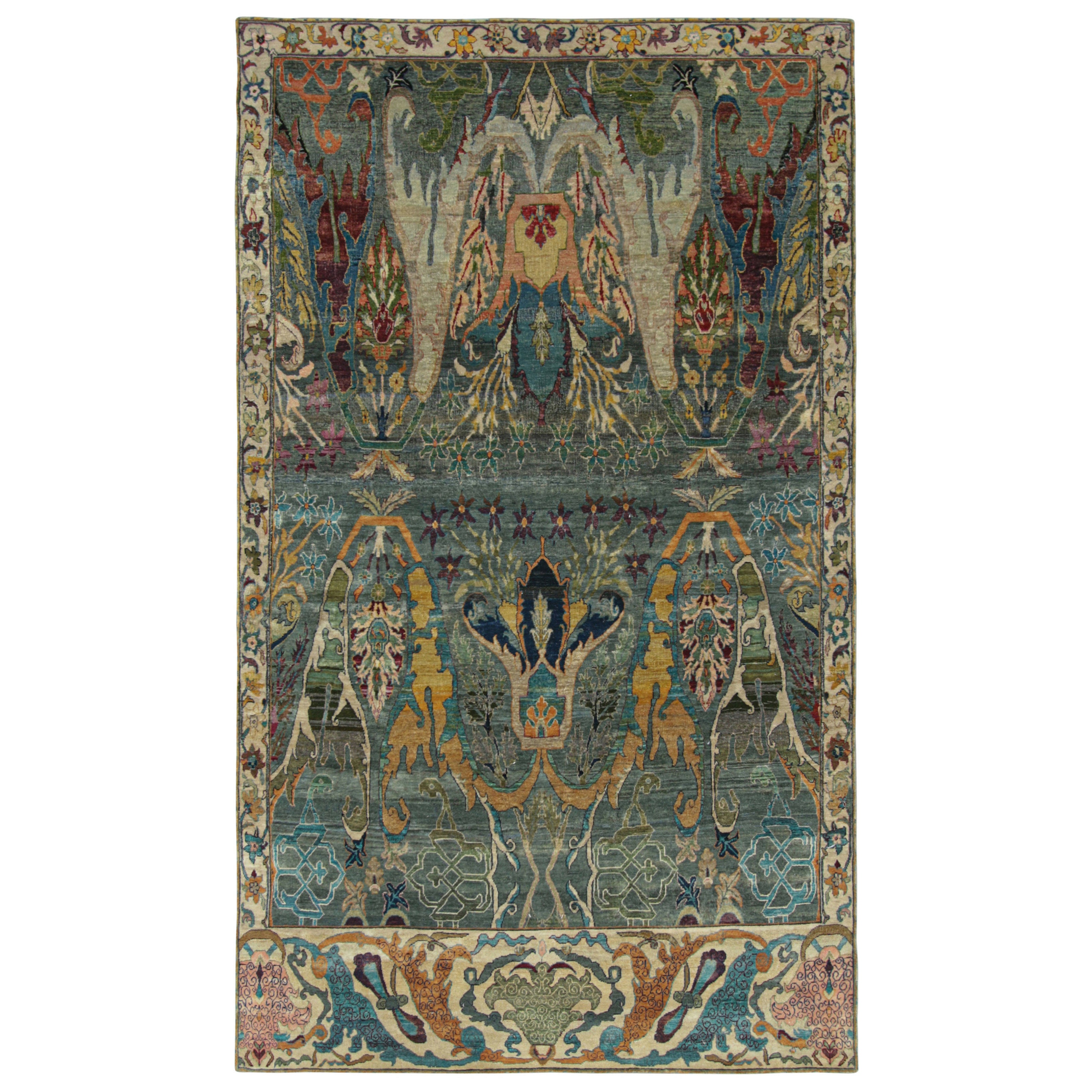 Rug & Kilim's Tapis de style persan en sarcelle avec motifs floraux polychromes