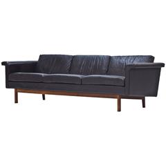 Black Leather Sofa Attributed to Yngve Ekström