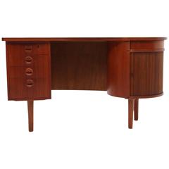 Danish, Mid-Century Teak Desk with Open Shelf and Bar by Kai Kristiansen