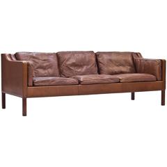 Brown Leather Sofa by Børge Mogensen