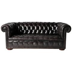 Espresso Brown Leather Chesterfield Sofa