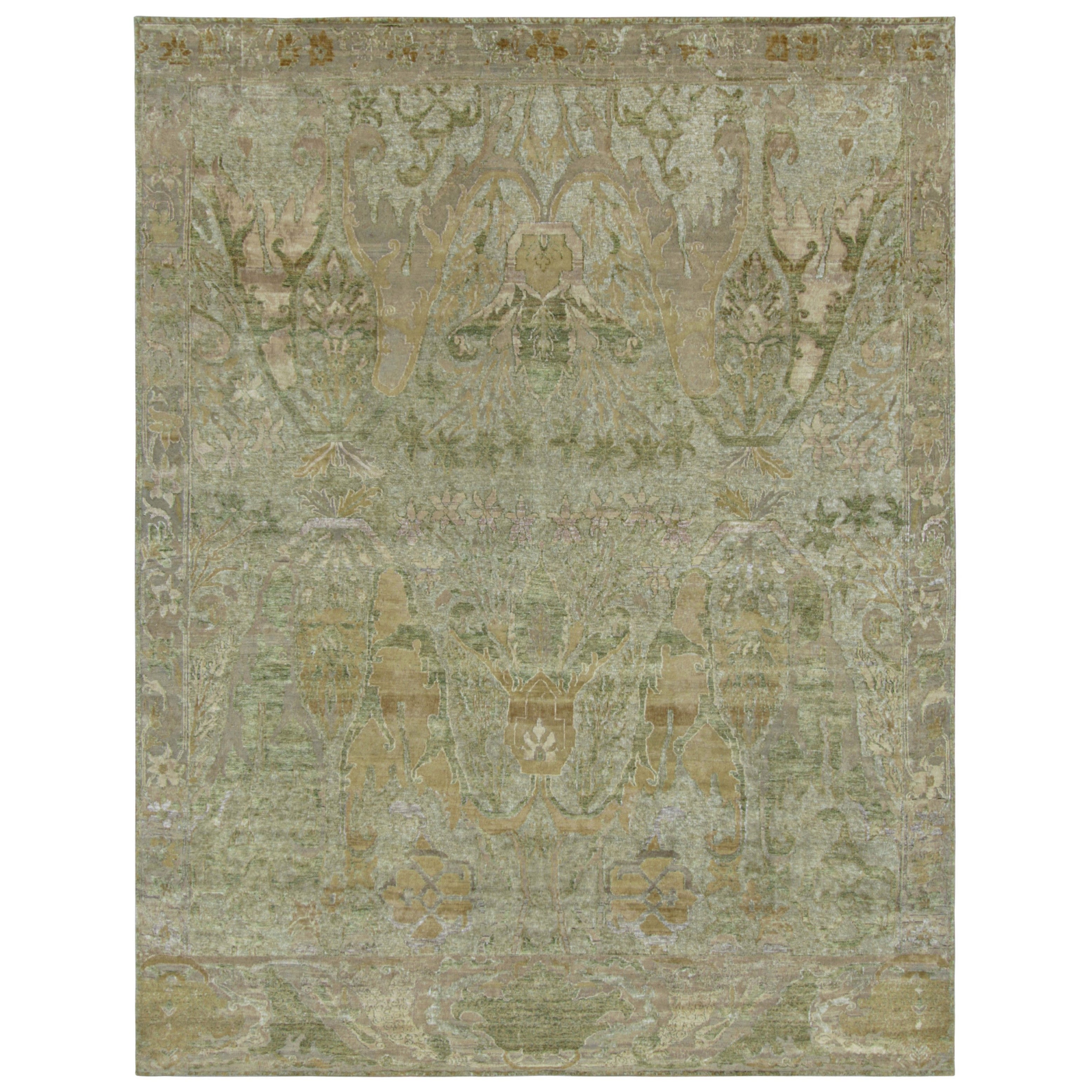 Rug & Kilim’s Persian Style Rug in Light Green and Taupe with Floral Patterns