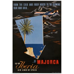 Original Vintage Travel Poster Majorca Fly By Iberia Airlines Of Spain Mallorca