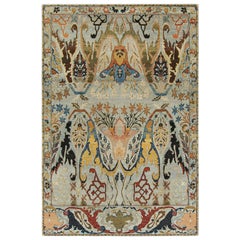 Rug & Kilim’s Persian Style Rug in Gray and Blue, Polychromatic Floral Patterns