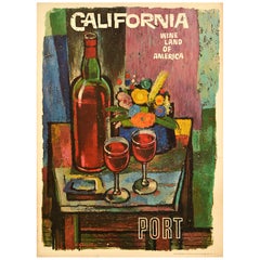 Original Vintage-Werbe-Reiseplakat California Port Wine Land Of America, Vintage