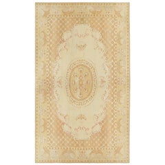 Oversized Antique Aubusson Rug, Floral Medallion over Cream Tones - Rug & Kilim
