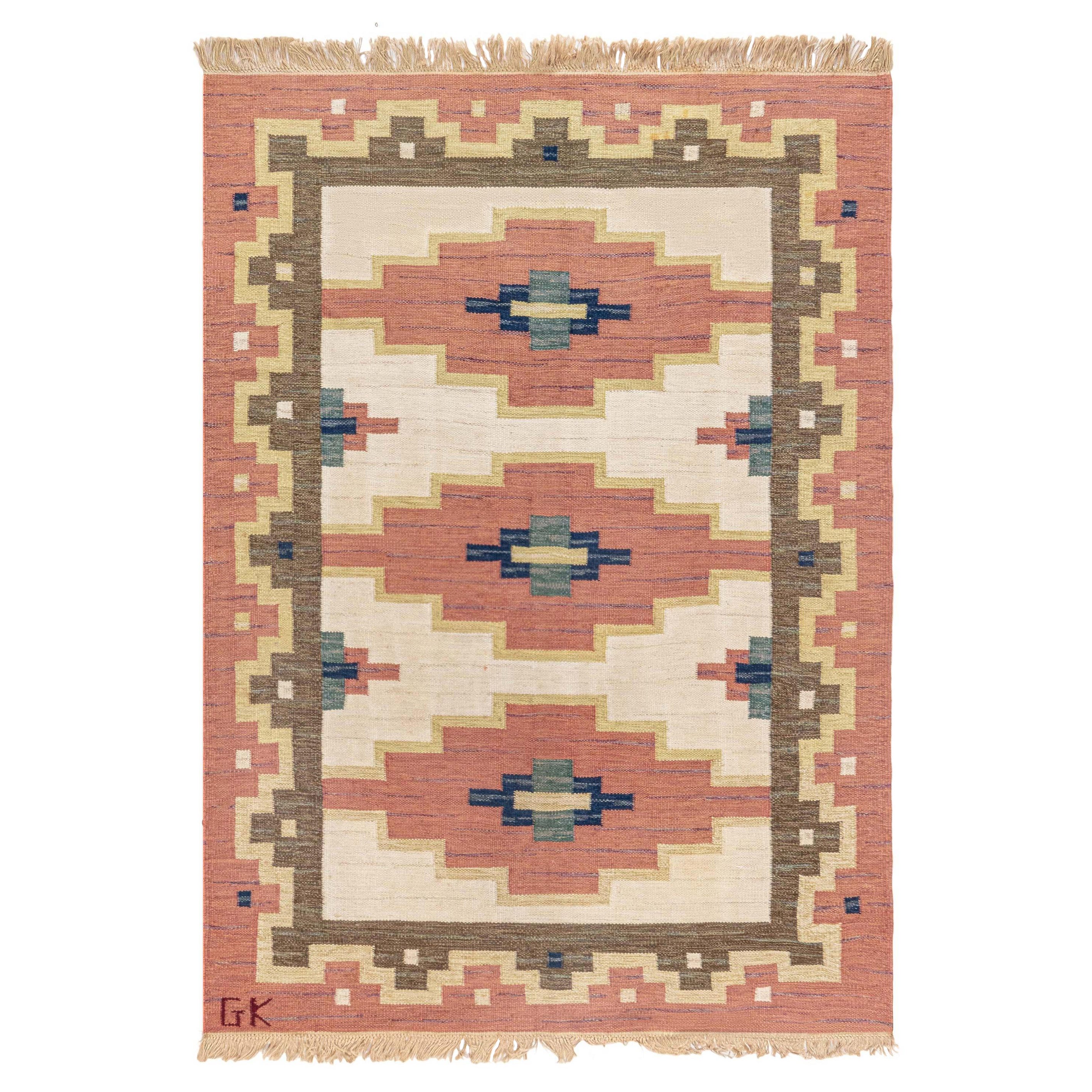 Doris Leslie Blau Vintage Swedish Flat Weave Rug Signed by 'Gk'