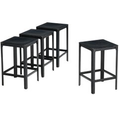 Vintage Matteo Grassi Bar Stools in Dark Grey Leather
