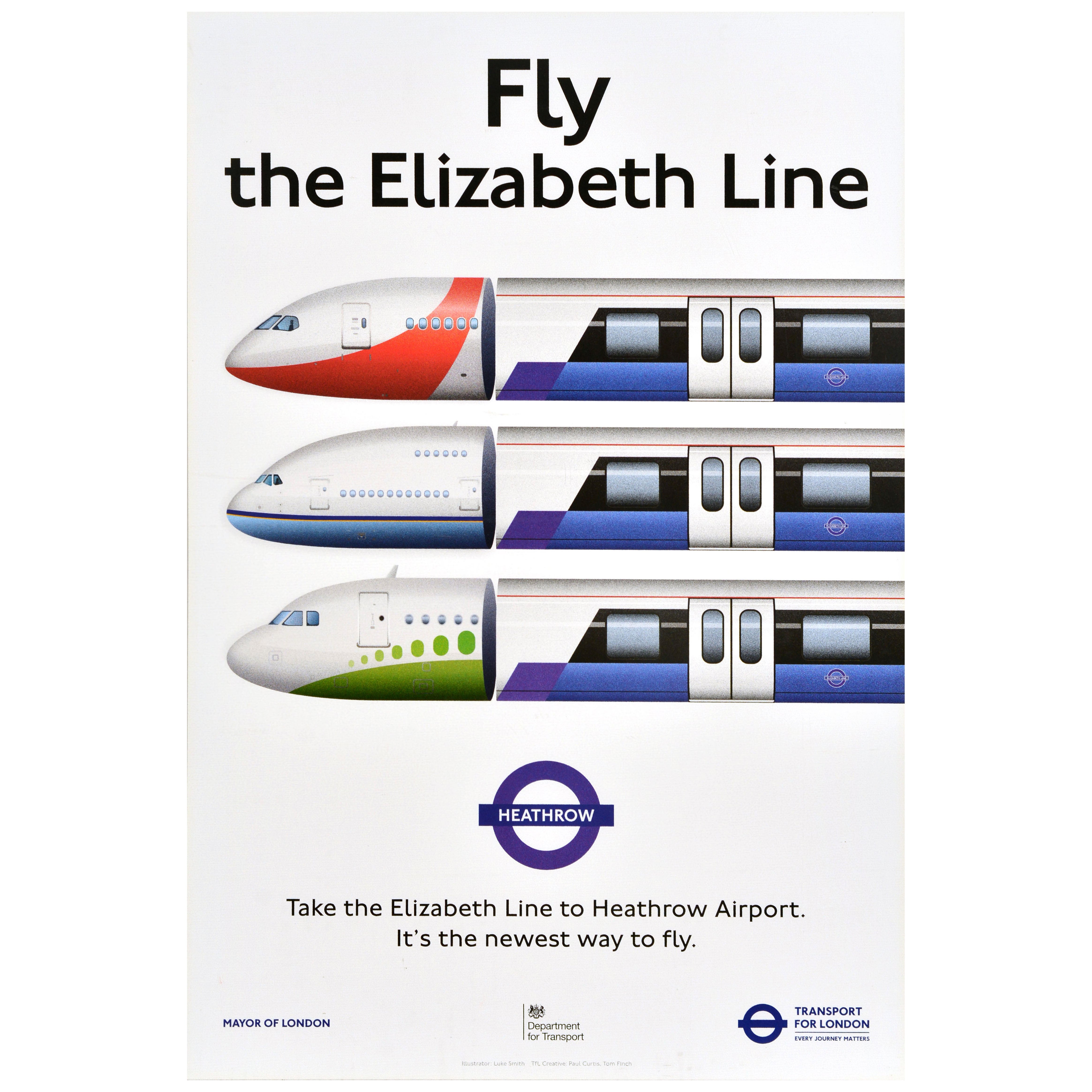 Poster pubblicitario originale dei trasporti londinesi Fly The Elizabeth Line in vendita