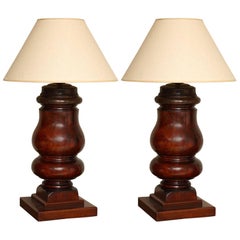 Pair of Turned Mahogany Billiard Table Legs, as Lamps