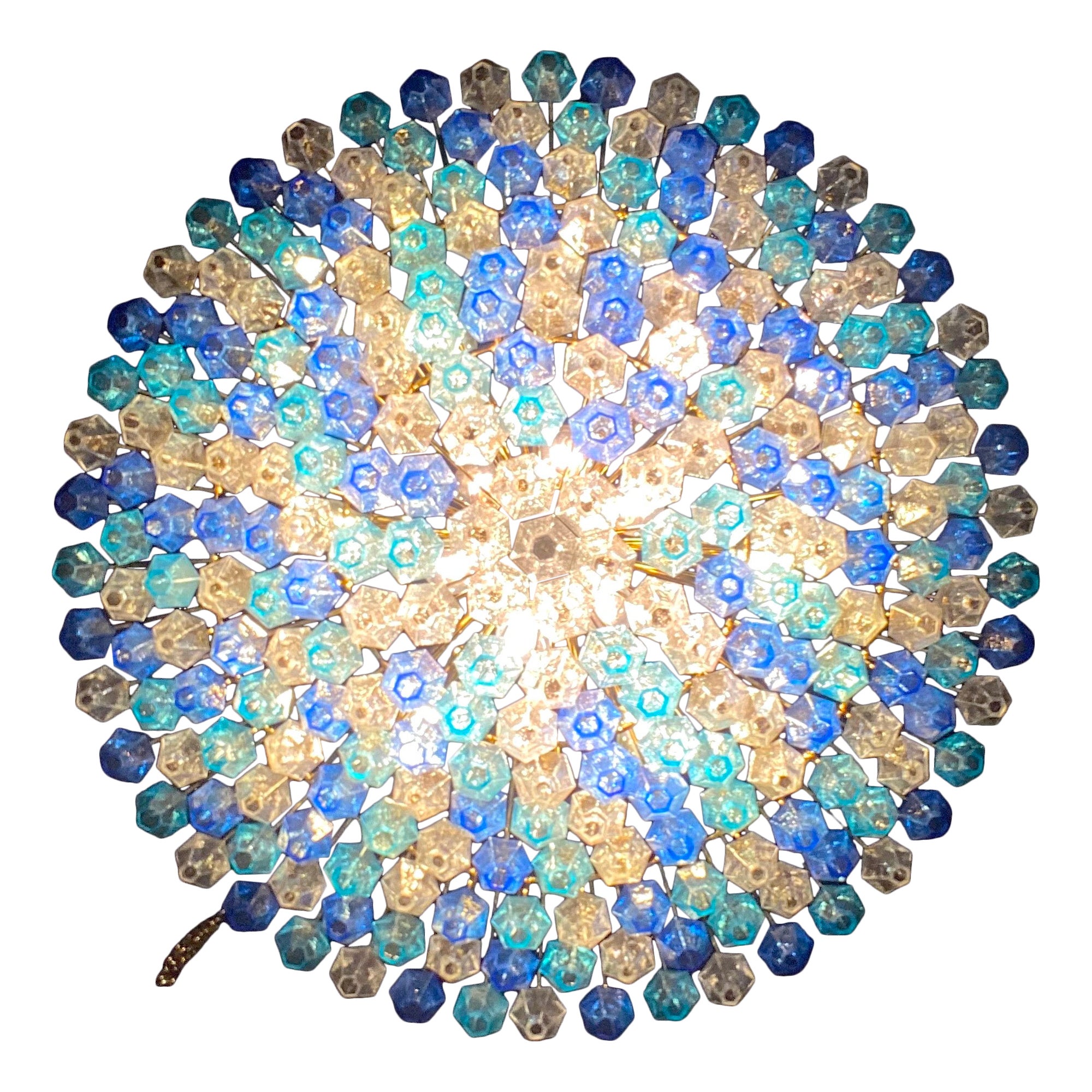 Extraordinaire plafonnier ou lustre en verre de Murano Poliedri de couleur saphir