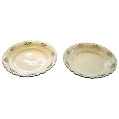 Pair of English Creamware Dishes with Reticulated Borders